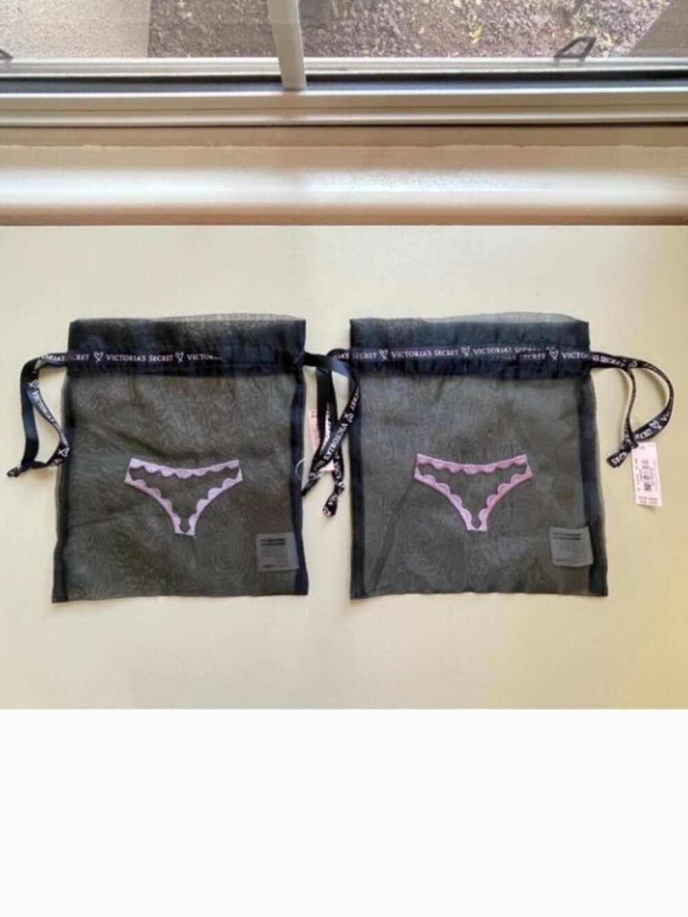 New Victoria's Secret Lingerie Bags Set of 2 Storage Travel Sheer Black Pink